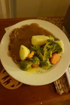 20200809_190328 Schnitzel with Gravy & Vegetables